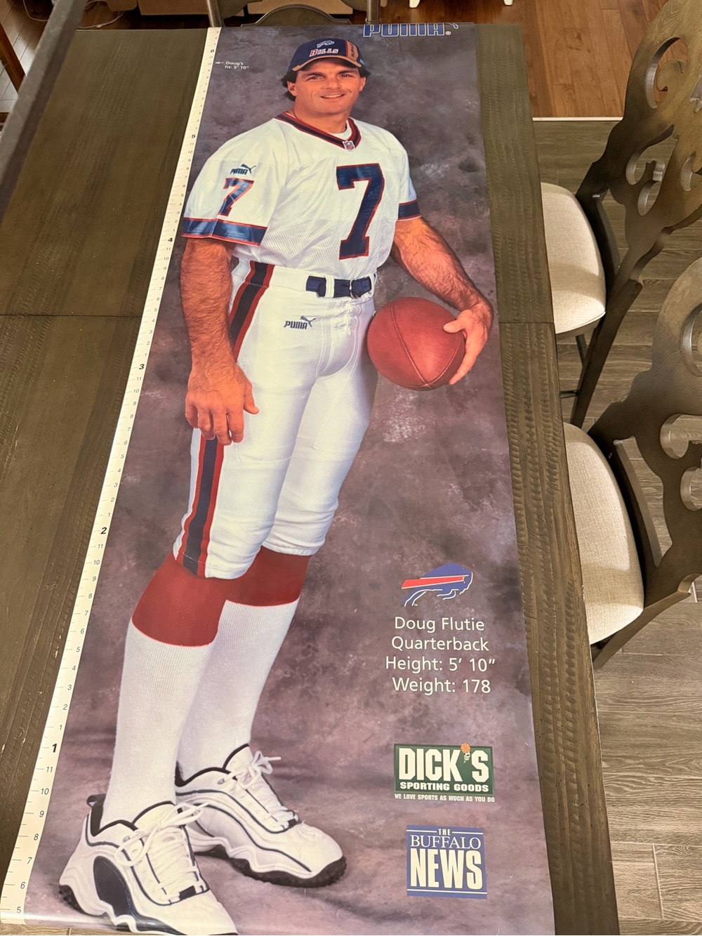 Doug Flutie vintage life size poster w height chart